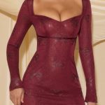 Embellished Bow-Detail A-Line Mini Dress in Wine Red - Image 2