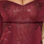 Embellished Bow-Detail A-Line Mini Dress in Wine Red - Image 5