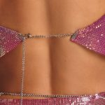 Premium Chainmail Cowl Neck Crop Top in Multi Pink - Image 4