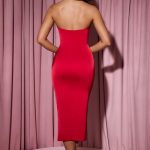 Layered Halterneck Bodycon Midi Dress in Red - Image 2