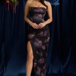 Strapless Cowl-Neck Maxi Dress in Black Floral Print