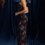 Strapless Cowl-Neck Maxi Dress in Black Floral Print - Image 8