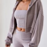 Bandeau Chunky Knit Crop Top in Dusty Lavender