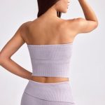 Bandeau Chunky Knit Crop Top in Dusty Lavender - Image 2