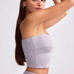 Bandeau Chunky Knit Crop Top in Dusty Lavender - Image 3