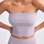 Bandeau Chunky Knit Crop Top in Dusty Lavender - Image 5