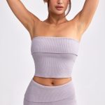 Bandeau Chunky Knit Crop Top in Dusty Lavender - Image 7