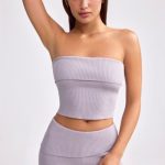 Bandeau Chunky Knit Crop Top in Dusty Lavender - Image 9