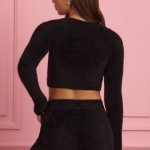 Fluffy Knit Cropped Cardigan in Black - Image 3
