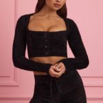 Fluffy Knit Cropped Cardigan in Black - Image 5