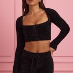 Fluffy Knit Cropped Cardigan in Black - Image 6