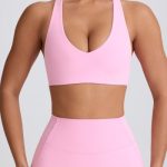 Soft Active V-Neck Sports Bra in Baby Pink - Image 4