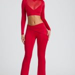 Draped Detail Straight Leg Trousers in Fire Red