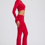 Draped Detail Straight Leg Trousers in Fire Red - Image 3