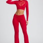 Draped Detail Straight Leg Trousers in Fire Red - Image 5