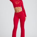 Draped Detail Straight Leg Trousers in Fire Red - Image 6
