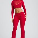 Draped Detail Straight Leg Trousers in Fire Red - Image 7