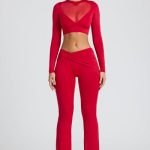 Draped Detail Straight Leg Trousers in Fire Red - Image 8