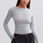 Sheer Long-Sleeve Top in Ice Grey - Image 4