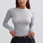 Sheer Long-Sleeve Top in Ice Grey - Image 7