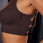 Open Back Plunge Neck Sports Bra in Brown - Image 3