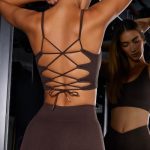 Open Back Plunge Neck Sports Bra in Brown - Image 4