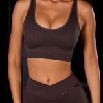 Open Back Plunge Neck Sports Bra in Brown - Image 6