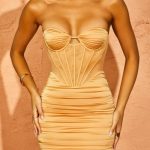 Ruched Corset Dress in Beige - Image 4