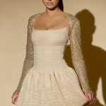 Embellished Bubble Hem Mini Dress in Gold