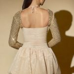 Embellished Bubble Hem Mini Dress in Gold - Image 2