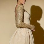Embellished Bubble Hem Mini Dress in Gold - Image 3