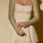 Embellished Bubble Hem Mini Dress in Gold - Image 4