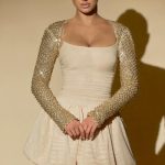 Embellished Bubble Hem Mini Dress in Gold - Image 8