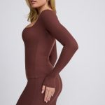 Ribbed Modal  Long Sleeve Top in Chocolate - Image 3