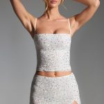 Embellished Mid-Rise Micro Mini Skirt in White