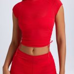 Sheer Ruched Mini Shorts in Fiery Red - Image 3