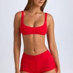 Sheer Ruched Mini Shorts in Fiery Red - Image 6
