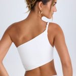 Ruched Asymmetric Crop Top in White - Image 2