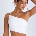 Ruched Asymmetric Crop Top in White - Image 5