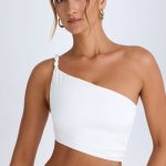 Ruched Asymmetric Crop Top in White - Image 6