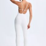 Petite Plunge Open-Back Flared Jumpsuit in White - Image 2