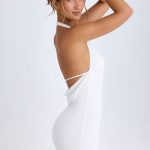 Cowl-Back Halterneck Mini Dress in White - Image 3