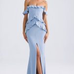 Off-Shoulder Ruffle-Trim Gown in Light Blue - Image 5