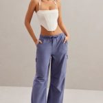 Wide Leg Cargo Trousers in Dusty Blue