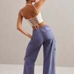 Wide Leg Cargo Trousers in Dusty Blue - Image 2