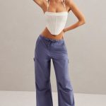 Wide Leg Cargo Trousers in Dusty Blue - Image 6