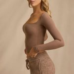 Ribbed Modal Long-Sleeve Top in Brown - Image 3