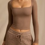 Ribbed Modal Long-Sleeve Top in Brown - Image 4