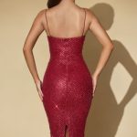 Embellished Sweetheart-Neck Midi Dress in Red - Image 2