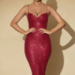 Embellished Sweetheart-Neck Midi Dress in Red - Image 8